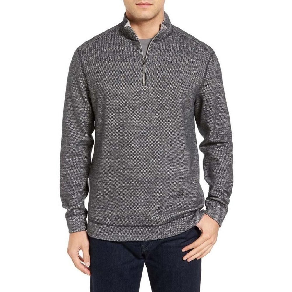 Tommy Bahama Men's Mixed Doubles Half-Zip Sweatshirt Reversible Gray Large